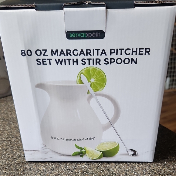 White Margarita Pitcher Set with Stir Spoon And Guacamole Serving Set - Picture 1 of 4